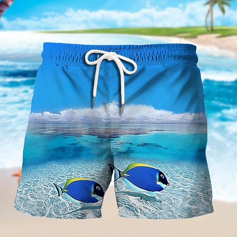 

Hawaiian Animal Graphic Beach Shorts Sea ​​turtle Fish Short Pants For Men Clothes Casual Summer Hawaii Trunks Boy Boardshorts