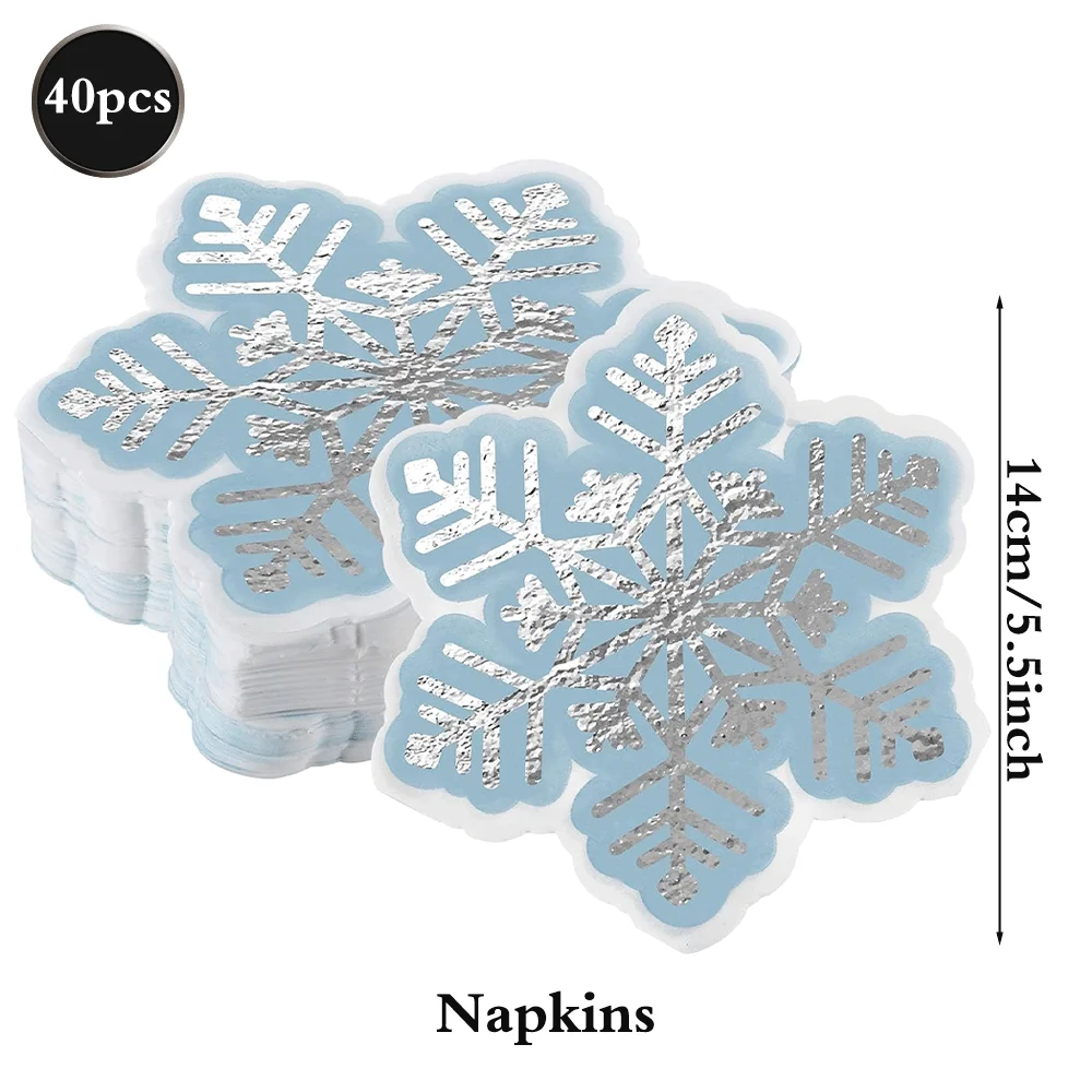 Blätter Schneeflocken-Servietten, 20 Stück, silberfarben, blau, Weihnachtspapier, Einweg-Cocktail-Getränkeserviette für Winter, Schnee, Party-Dekoration – Detail 7