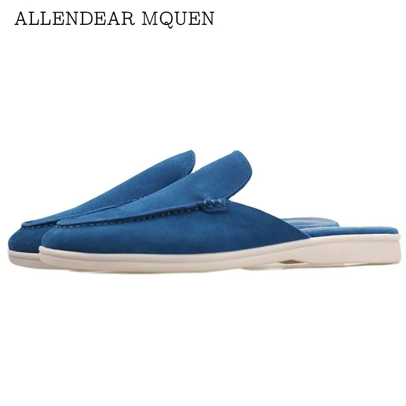 

Made in Italy 2022 autumn new Baotou semi-trailer leather tassel lock casual slippers soft bottom back empty flat bottom men