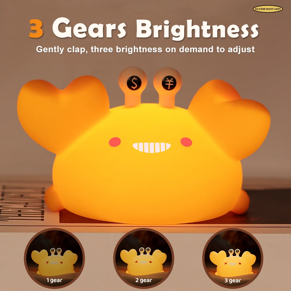 Cute Capybara Night Light Novelty 2 Levels Dimmable Nursery Snail Nightlight Rechargeable Touch Lamp for Kids Room Decor 3