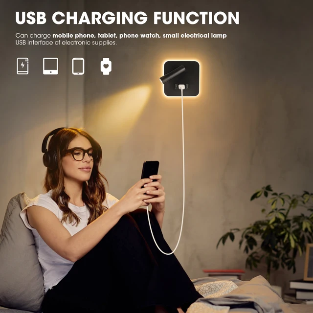 휴대 전화 충전이 편리한 침실용 LED 조명