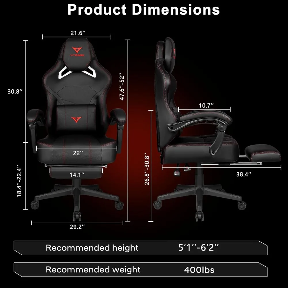 Big and Tall Gaming Chair 400lb Weight Capacity with Footrest, Ergonomic Video Game Chair for Adults with Oversized Headrest 3