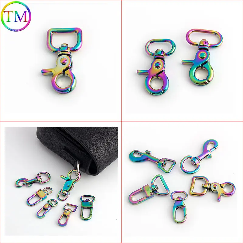 6mm 10mm 15 20 25mm Rainbow Metal Swivel Clips Snap Hook Buckle Spring Gate Lobster Clasps For Diy Handbag Hardware Accessories