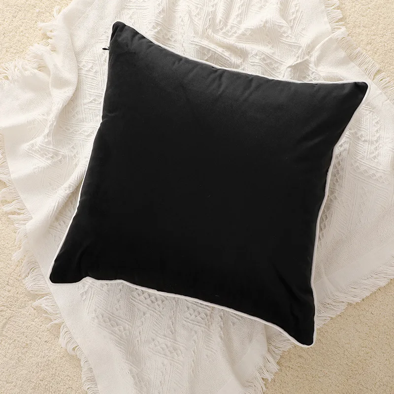 Description Picture 5 of itemVelvet High Quality Black and White Hemming Pillowcase Simple Nordic Style Pillow Cases 50x50 Modern Light Luxury Cushions Cover