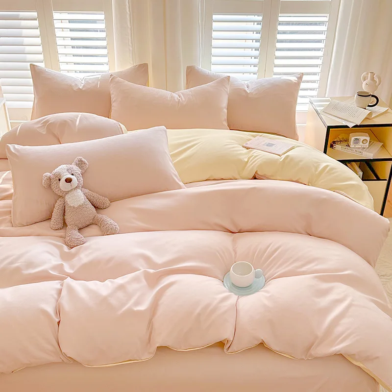 Solid Color Washed Cotton Quilt Cover, Single Piece Home Textile Student Single Quilt Cover,Home Double Quilt Cover, Bedding Set