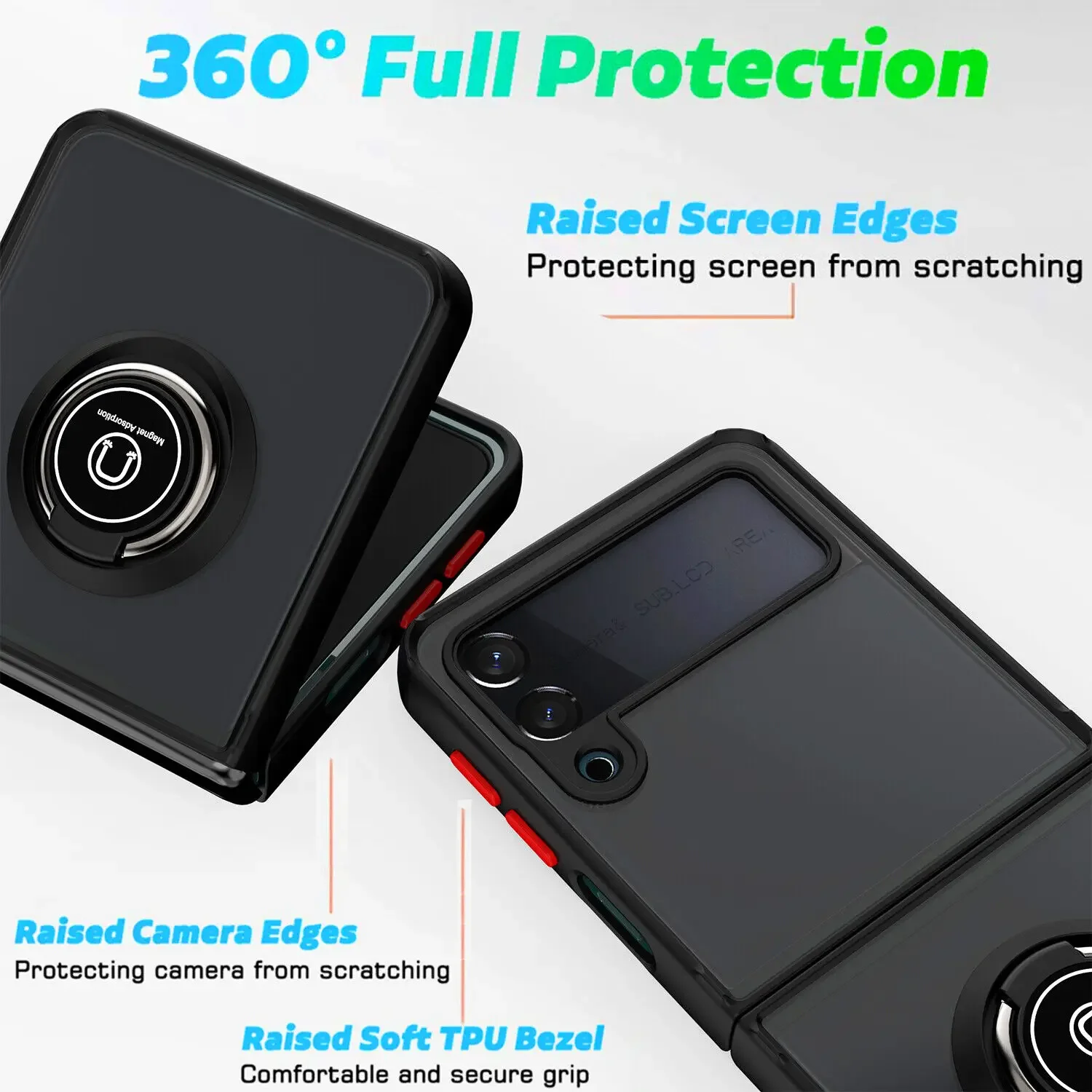 Shockproof Matte Phone Case With Ring Stand For Samsung Galaxy Z Flip_voghion.com