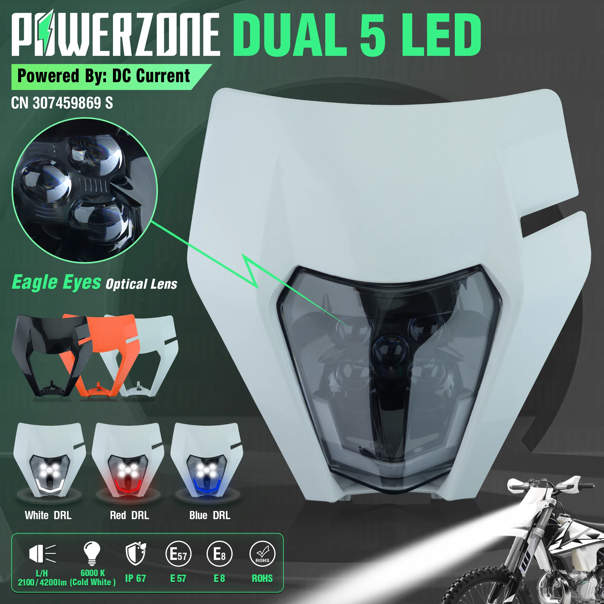 SZDPC LED Scheinwerfer Für Motorrad - Tagfahrlicht Für KTM Enduro & Supermoto