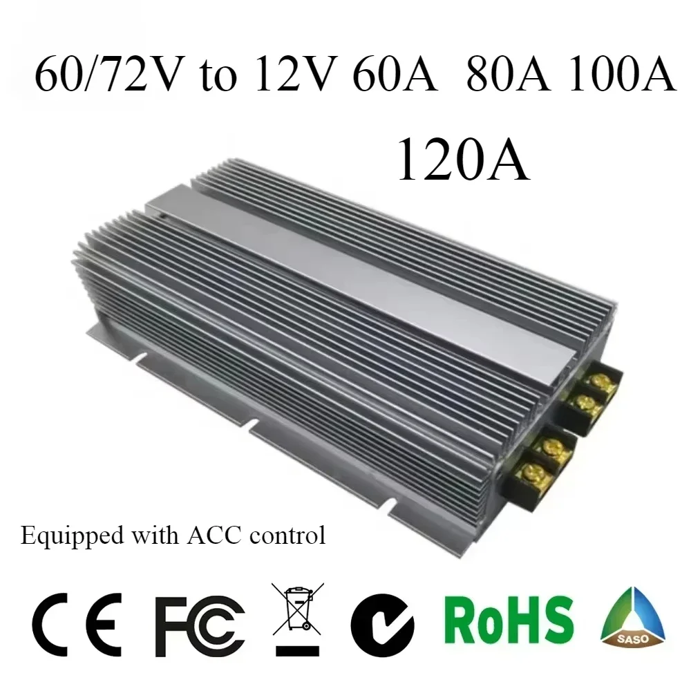 ลดแรงดันไฟฟ้า DC TO DC 60/72V ถึง 12V 60A 80A 100A ขั้นตอนลง Converter Buck Regulator 30 V-90 V กันน้ําสําหรับรถกอล์ฟ CE 1