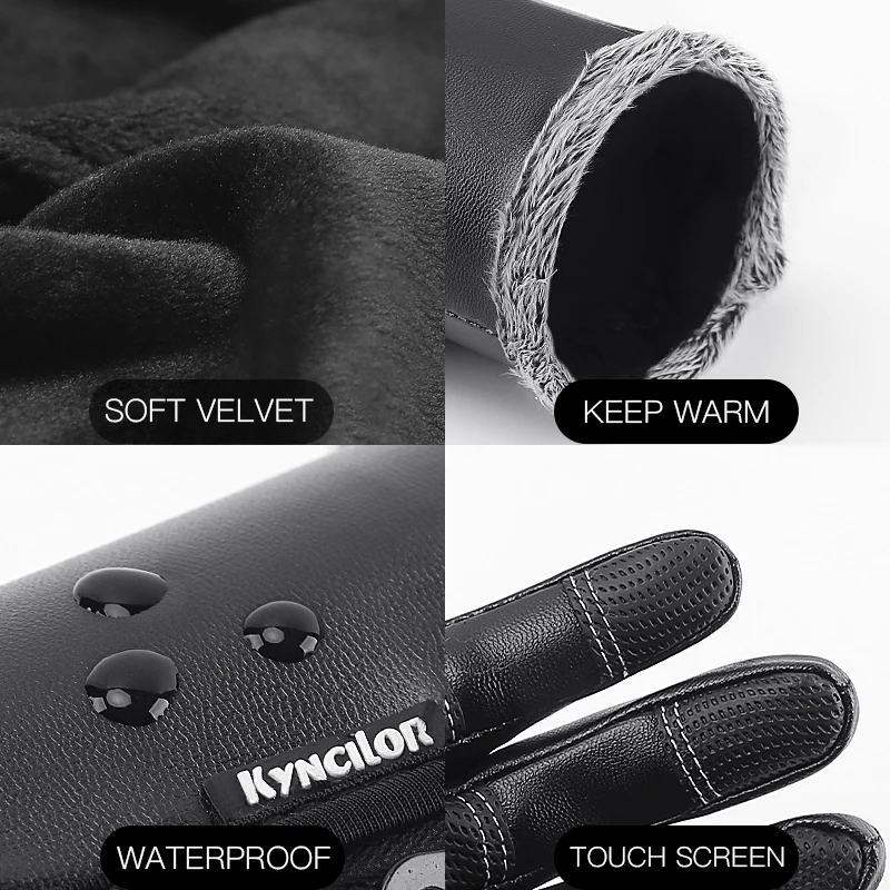 Kyncilor Autumn and Winter Cycling Gloves Warm and Windproof Touch Screen Sports Skiing Snowmobile Gloves Men's Black 6