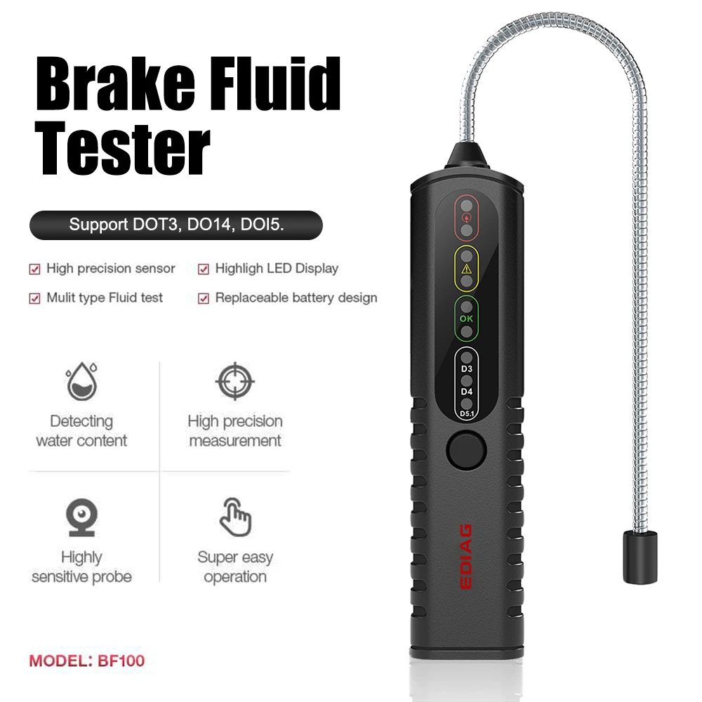 BF100 Car Test Brake Fluid Tester Motorcycle Brake Bleeding Oil Liquid Diagnostic Tool Probe Pen For DOT3 DOT4 DOT5.1 Universal