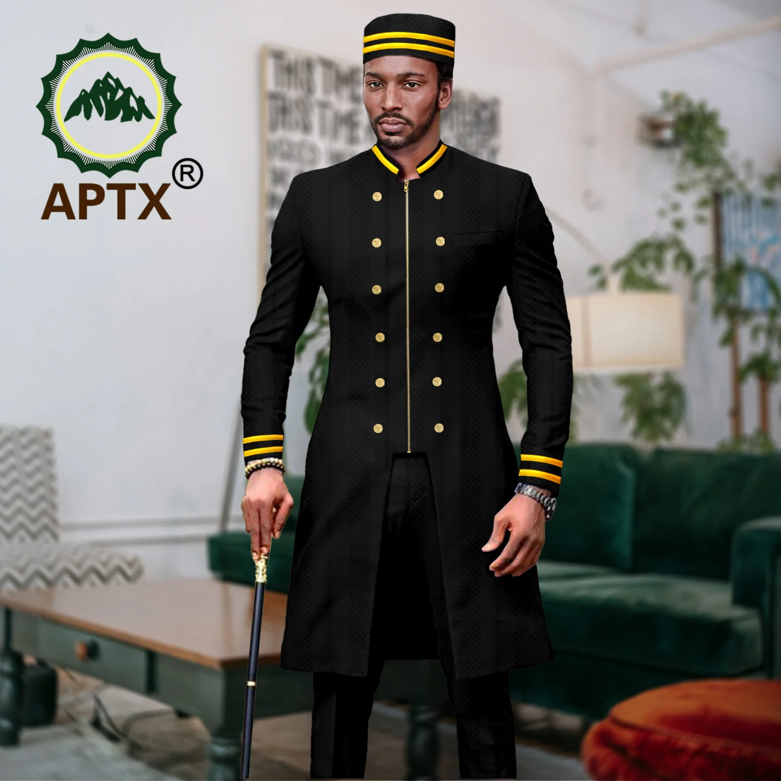 

African Men Suits Tuxedo Slim Fit Outfits Dashiki Jacket Coat Pants Hat Set Traditional Wedding Wear Bazin Riche Attire A2316063