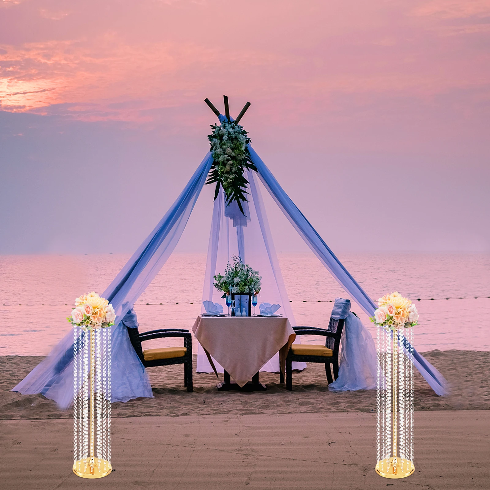 Wedding Flower Stand Wedding Centerpieces Flower Vases Crystal 2 Pcs 35.4inch Tall for Party Tables Decorations