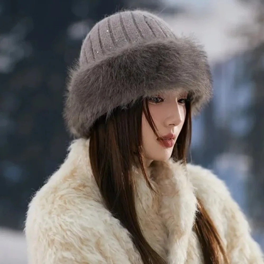 Thickening Winter Women's Warm Fur Hat Without Brim Cold-proof Warm Baseball Cap Warming Tools Ear Protection Fisherman Caps