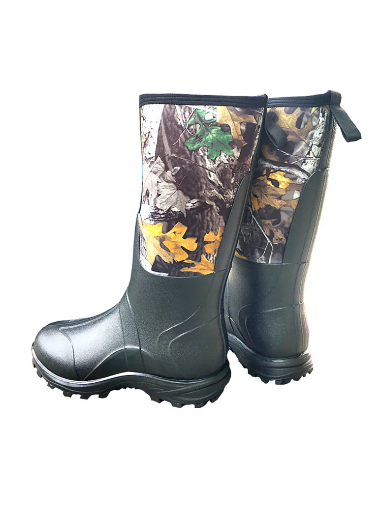 Waterproof Anti-Scratch Neoprene High Rain Boots Winter Keep Warm Snow Shoes Maple Leaves Camouflage Hunting Fishing Boots