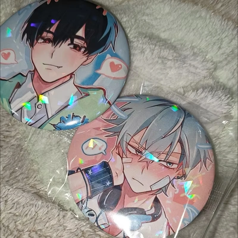 Anime Button Brooch Pins 2Pcs Shy Couple Alien Stage Ivan Till Cartoon Badge for Backpack Jewelry Accessories Handmade Gifts
