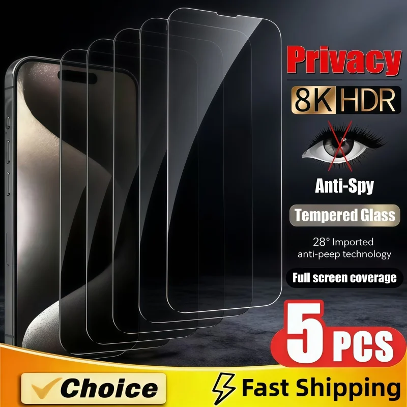 5 יחידות זכוכית נגד ריגול חדשה לאייפון 17 16 14 13 15 12 11 פרו מקס 12 13 מיני 17אייר 15 16 פלוס X XS XR מגן מסך פרטיות