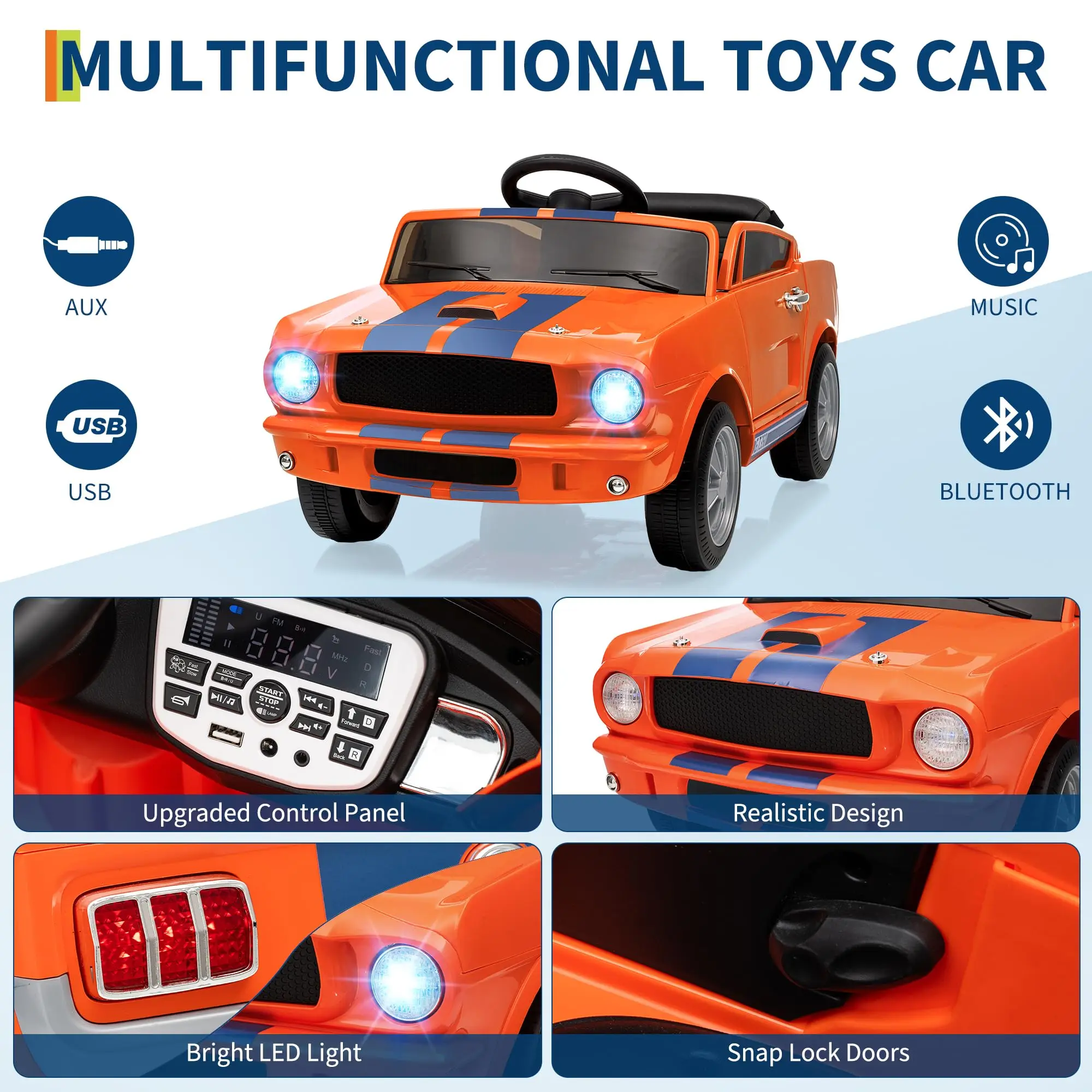 12V Kids Ride on Car With Remote Control, Electric Car Toy LED Lights & Music With For Children Ages 3-7 3
