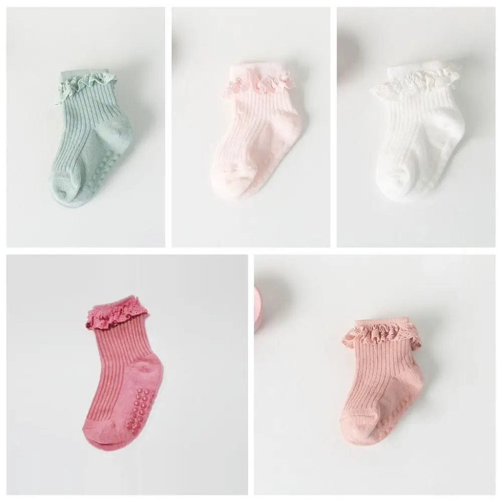 5Pairs Sweet Cotton Baby Ruffle Socks Non-slip Lace Kids Tube Sock Infant Newborn Toddle Walking Socks Princess