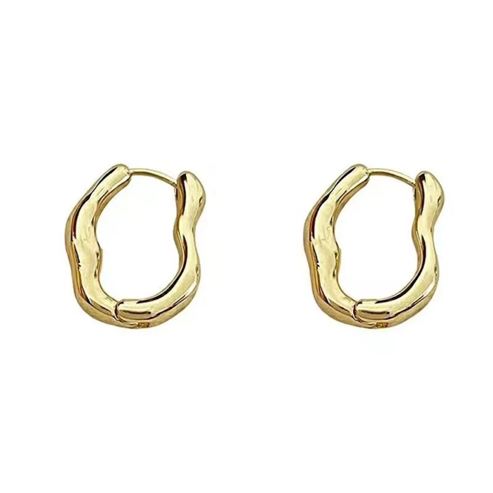 Hoop Earrings Gold Color Metallic Ear Loops For Women Simple Cool Style Irregular Geometric Ear Buckle Personalized Party HooP Earring Jewelry