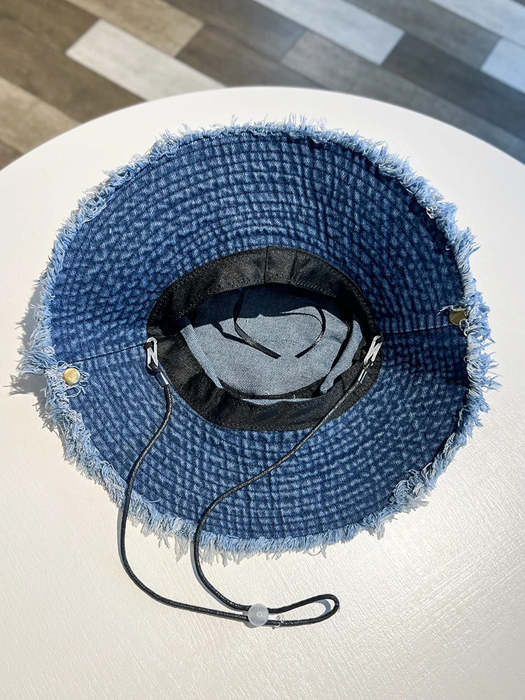 Letter Frayed Washed Jean Fisherman Hat Women's Spring Summer