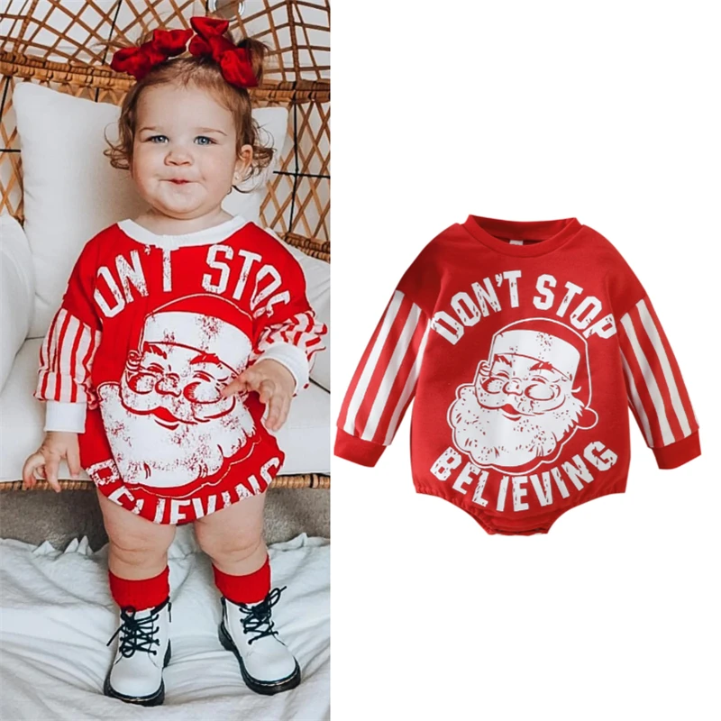 

Christmas Toddler Baby Rompers Newborn Girl Boy Santa Letter Printed Casual Round Neck Long Sleeve Jumpsuit Playsuit