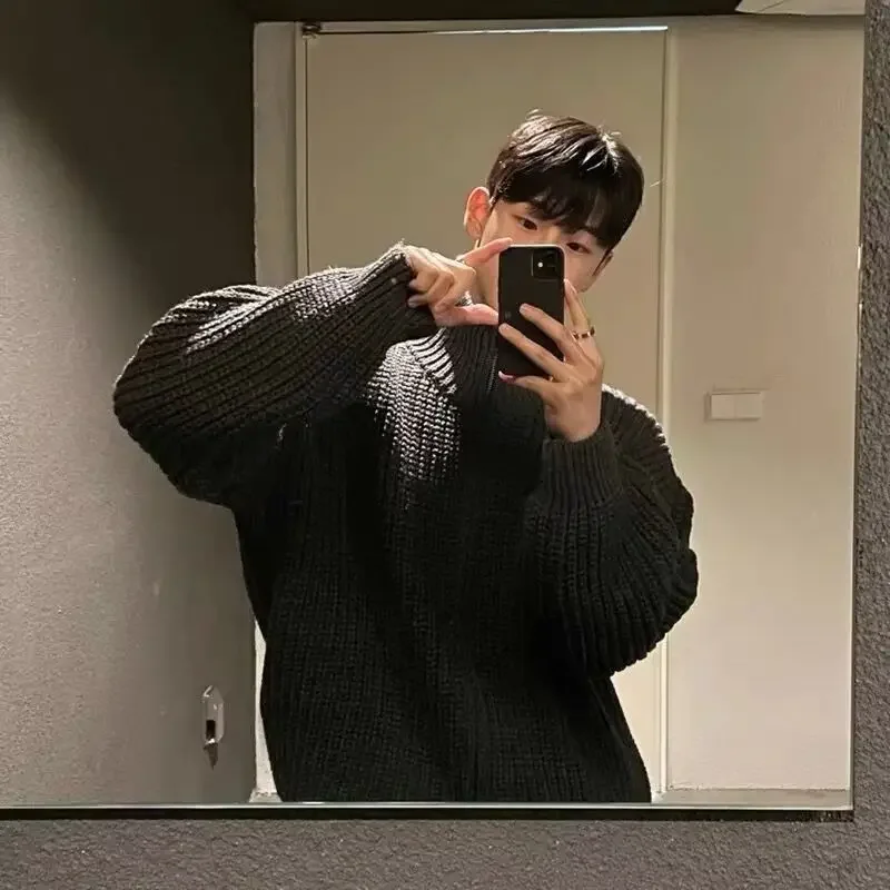 thumbnail image 1 of Suéter de color sólido para hombre, prendas de punto, abrigos de manga larga, ropa popular coreana, nuevo cárdigan de punto, sudadera para hombre, parte superior original, 1 of 5