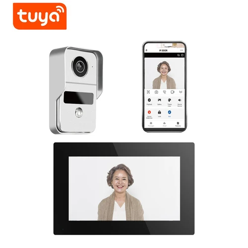 TUYA 1080P 10 인치 7 색 터치 스크린 무선 Wifi 비디오 초인종 RFID 액세스 제어 시스템을위한 스마트 앱 홈 인터콤 키트 2