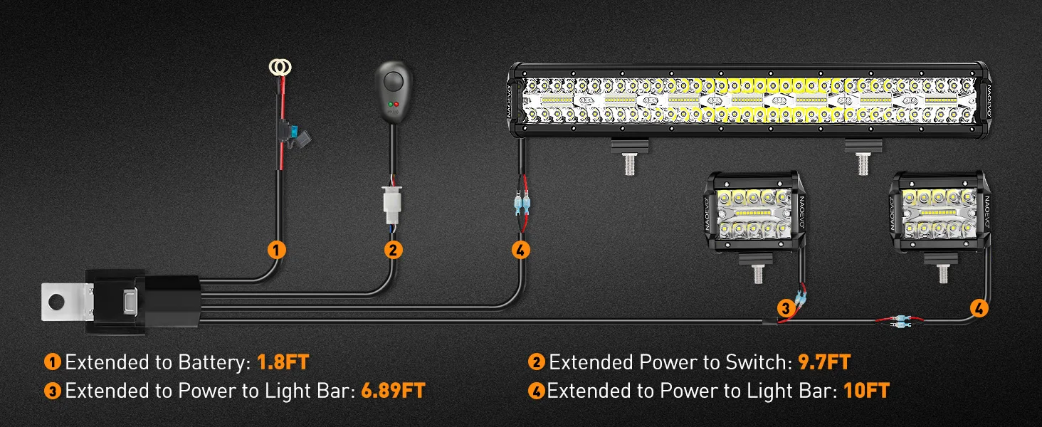 NAOEVO 20 Inch LED Light Bar 4Inch LED Lights 100W 24000LM Waterproof LED Off Road Driving Fog Lights Spot Flood Combo Light Bar