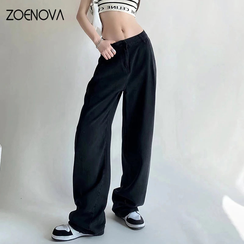 

ZOENOVA Vintage Low Waist Women Jeans Summer 100% Lyocell Thin Baggy Streetwear Wide Leg Female Denim Mom Cargo Pants Y2K