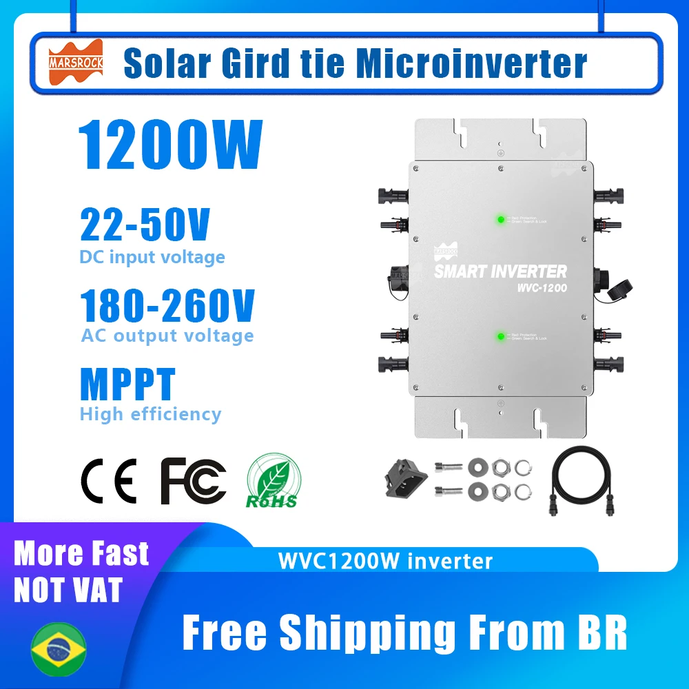 Inverter Solare 1200W Wvc On Grid Tie Converter Mppt Microinverter Dc 22-50V A Ac 110V/220V Interruttore Automatico Apparecchio A Onda Sinusoidale Pur