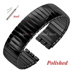 Elastic Metal Stretch Expansion Watch Band - Stainless Steel Bracelet Accessories (Black - Polished 17mm)