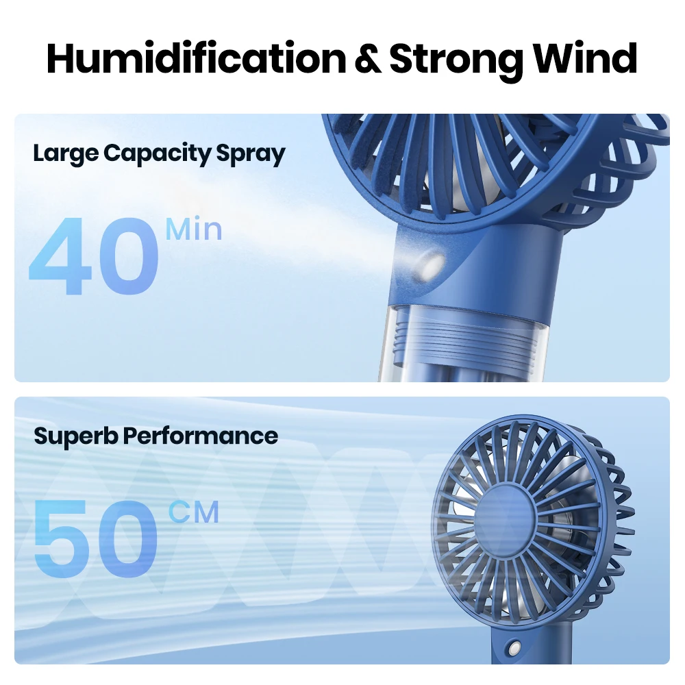 TOPK Mini Portable Fan with Water Mist,2000mAh Capacity& Humidifying Function for Summer Personal Electric Fan USB fans for Room 5