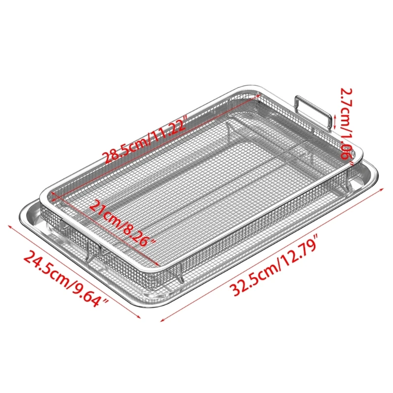 New Extra-Large Air Fryer Basket for Oven Stainless Steel Crisper Tray Non-stick Mesh Roasting Basket for Fries/Bacon/Grill