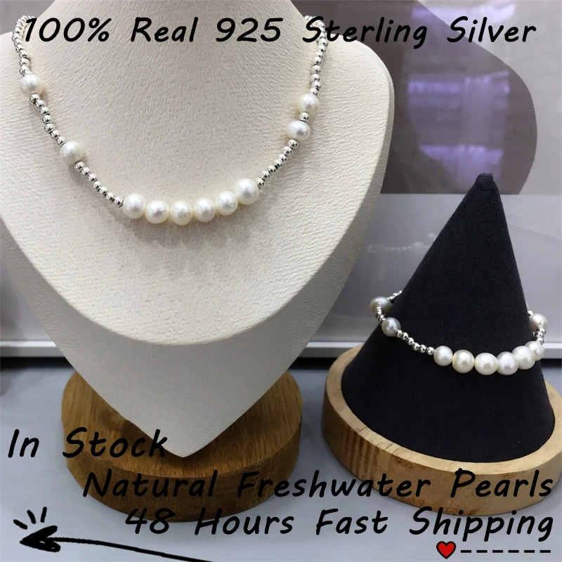 

Sterling Silver Collier Argent Joyas Collar De Plata Prata 925 Para Mujer Pearls Ball Necklace Bracelet Chain Jewelry For Women