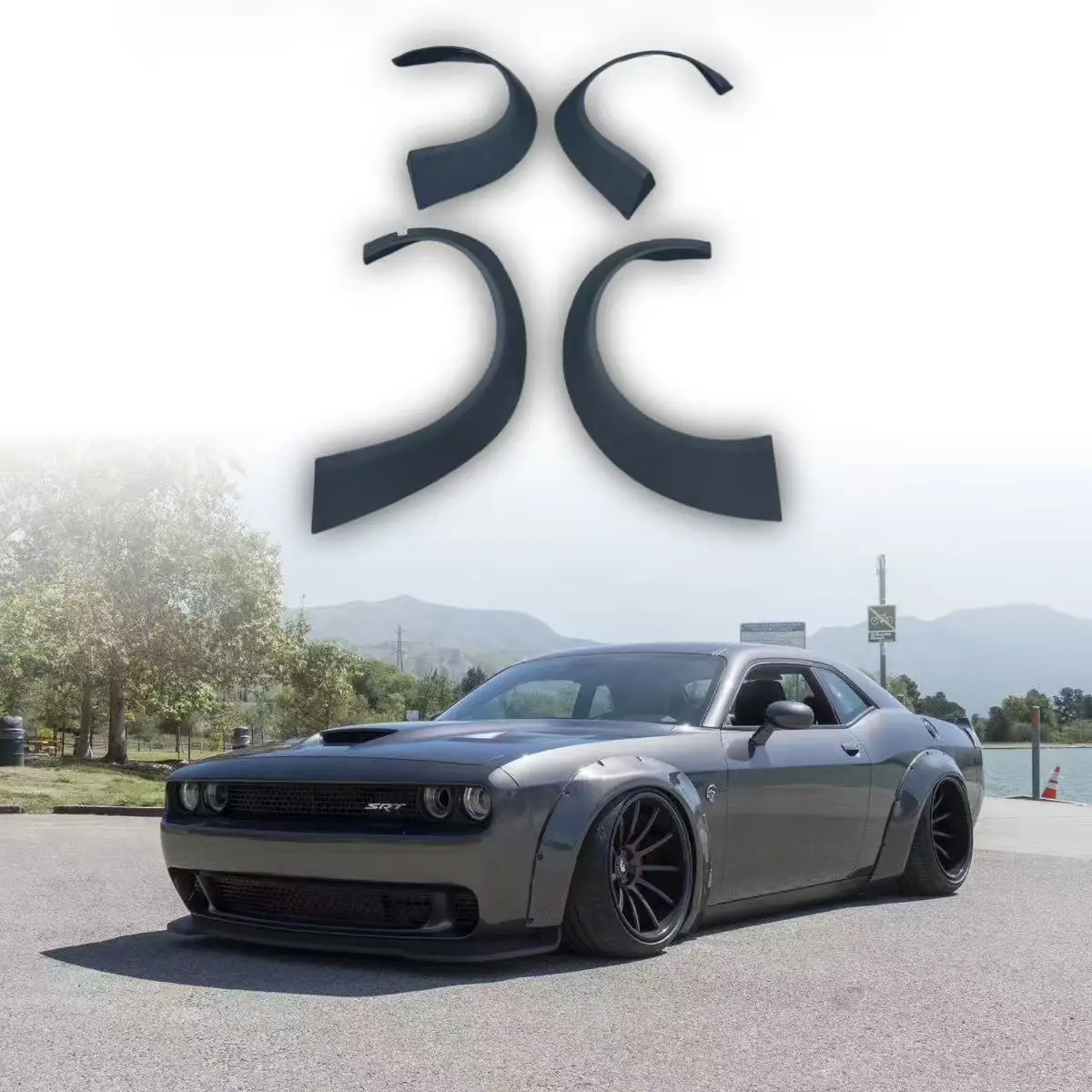 For Challenger Wide Car Body Kit Car Wheel Eyebrows Rear Spoiler Wings for Dodge Challenger 17up