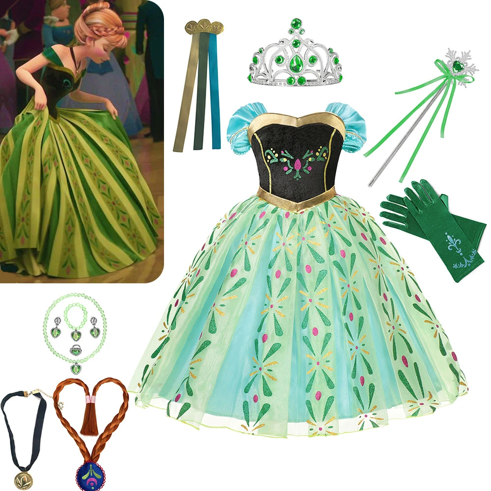 Frozen Anna Princess Dress For Girls Classic Floral Short Mesh Prom