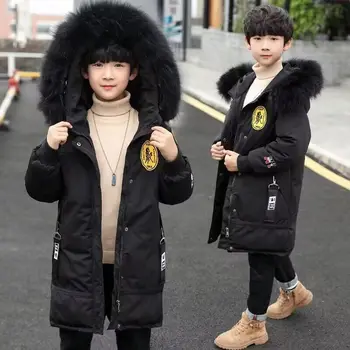 십대 소년 겨울 코트, 두껍고 따뜻한 어린이 재킷, 패션 롱 스타일 지퍼 후드 어린이 겉옷 의류, 5 6 8 10 12 13 세