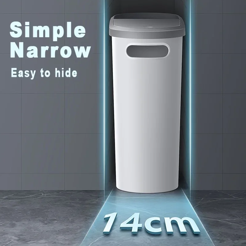 Trash Can 10L Bathroom Trash Can Press Type Garbage Can with Lid Household Creative Gap Waste Bin Simple Paper Basket Kitchen Trash Can