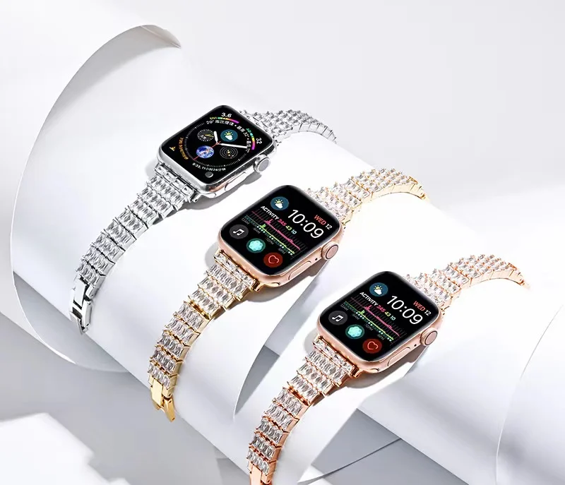 Metal Diamond Strap For Apple Watch Ultra 8 7 45mm 41mm 6 5 4 SE 44mm 40mm Stainless Steel Luxury Wristband For iwatch 42mm 38mm