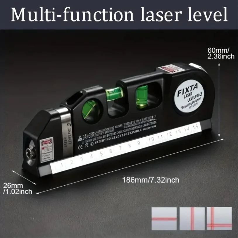 Laser Level Multipurpose Line Laser Leveler Tool Cross Line Lasers With 8FT 2.5M Standard Measure Tape and Metric Rulers