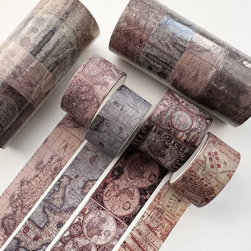 4 Rolls Retro Washi Tapes Map Washitape Scrapbooking Journal Supplies Diary Decorative Adhesive Tape Stationery Washi Tape Set 6