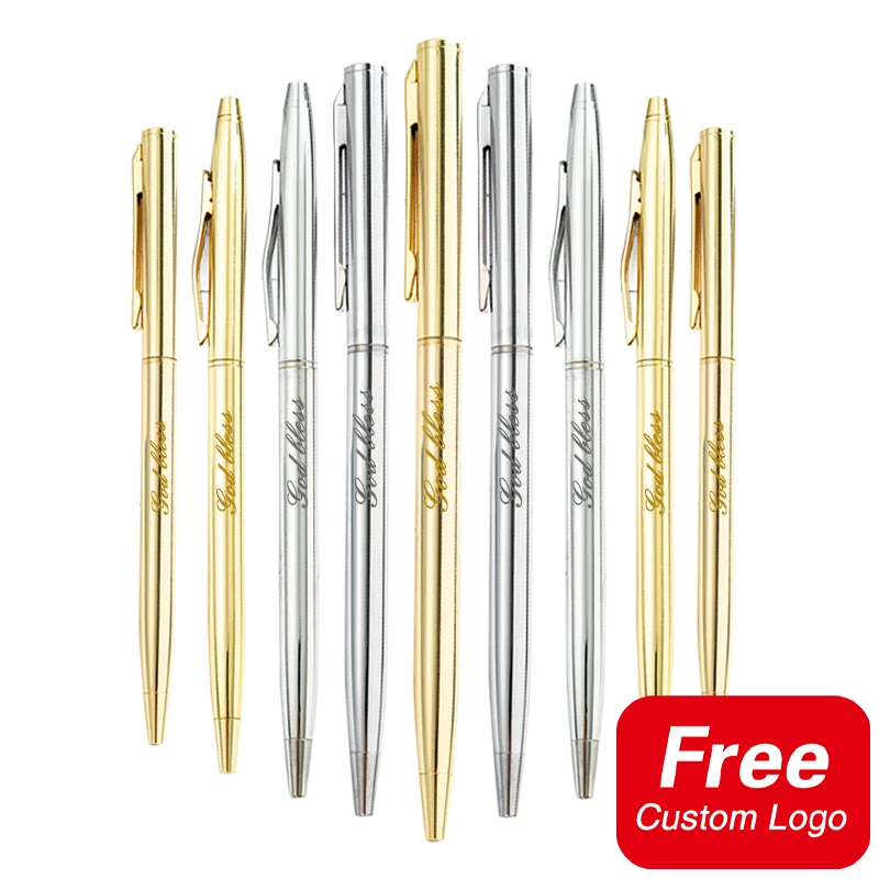 20Pcs Custom Logo Metal Gold Sliver Ballpoint Pen Personalized Advertising Lettering Engraved Name Business Wholesale Stationery