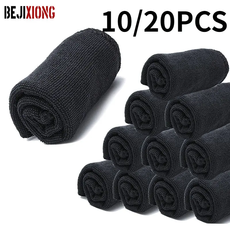 10/20Pcs Car Care Polishing Wash Towels Microfibers Sponges Car Detailing Cleaning Soft Cloths Home Window 30x40cm Black