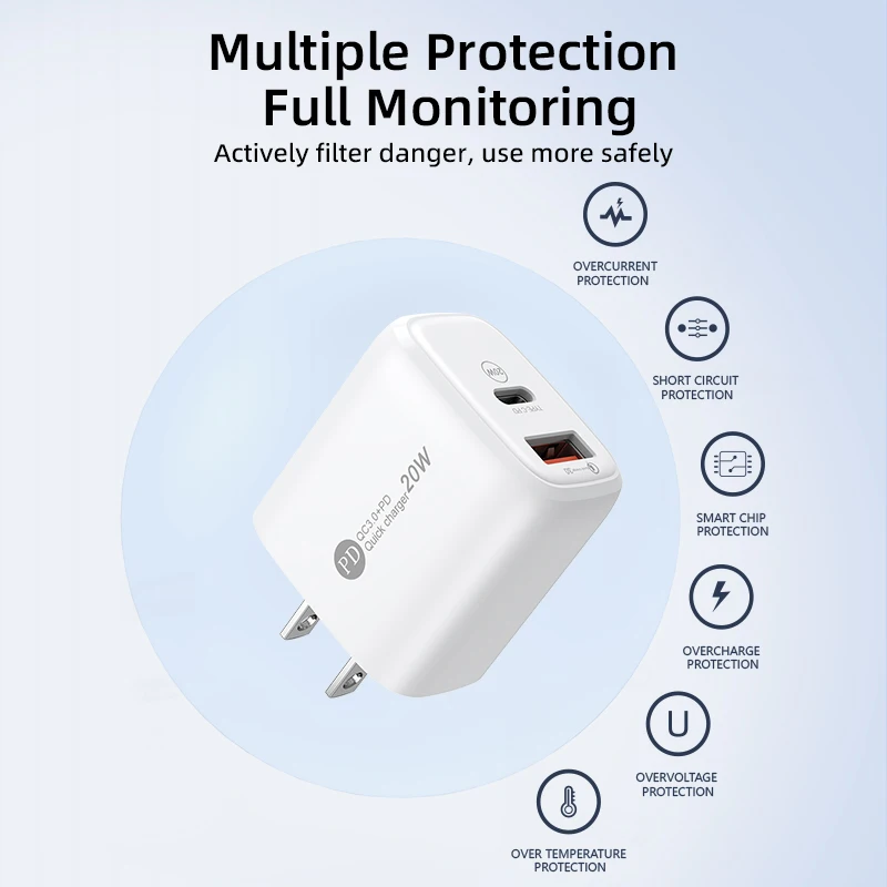 PD 20W USB Charger Fast Charging Multiple Port Wall Charger For iPhone Xiaomi Samsung iPad Mobile Phone EU/US Plug Power Adapter