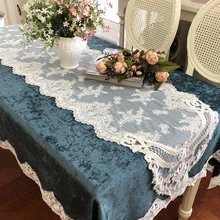 Camino de mesa de hilo de encaje rosa, cubierta de bordado de bandera de Hotel romántico, paño de mesa de té, toalla transparente para armario de TV