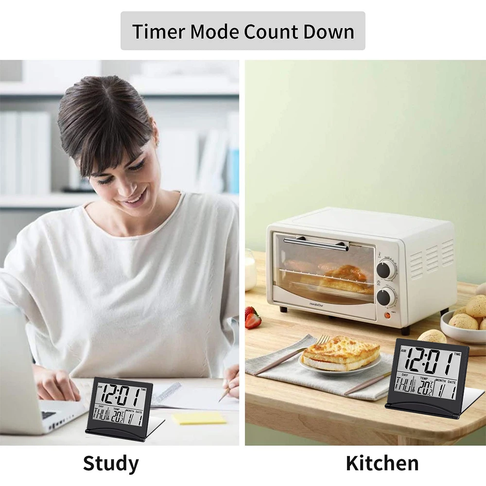 outside caliper Temea Folding LCD Digital Travel Clock Thermometer Humidity Meter Alarm Clock Desk Table Weather Station Desk Temperature Sensor 3m tape measure