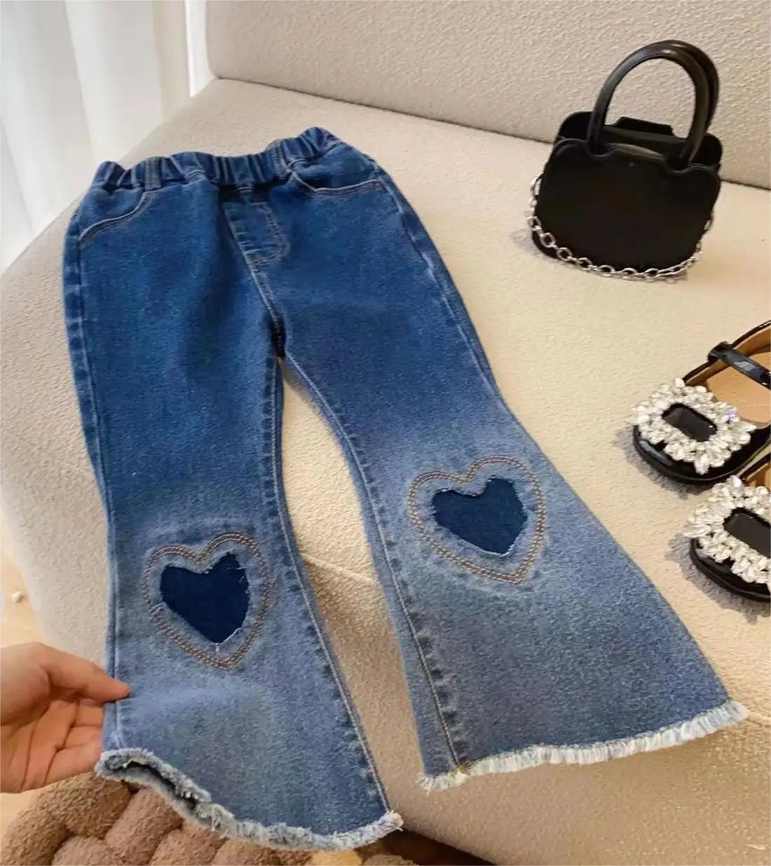 2023 Korean Spring Autumn Kids Baby Girls Pants Denim Elastic Wiast Loose Stretch Toddler Girls Trousers Children Girls Jeans