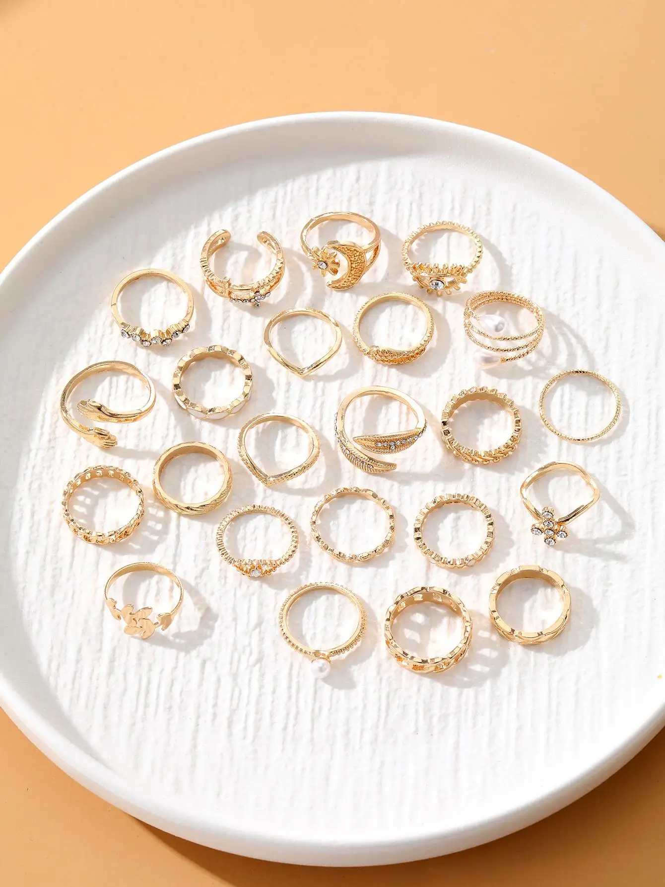 Fashionable Punk Style Cartoon Pearl Rings Set Women Parties Festivals Gifts Daily Versatility Jewelry 22 Pcs/Set