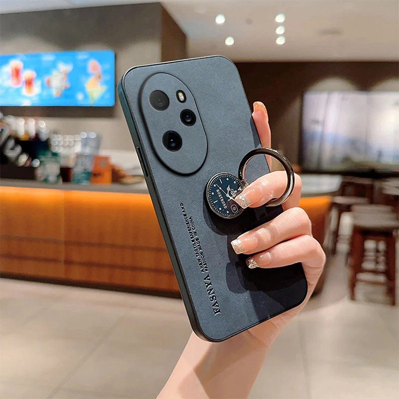 Honor90 90lite Honor100 Luxury SheepSkin Leather Ring Holder Phone Case On For Huawei honor 90 Lite 5G 100 Pro Back Cover 100pro