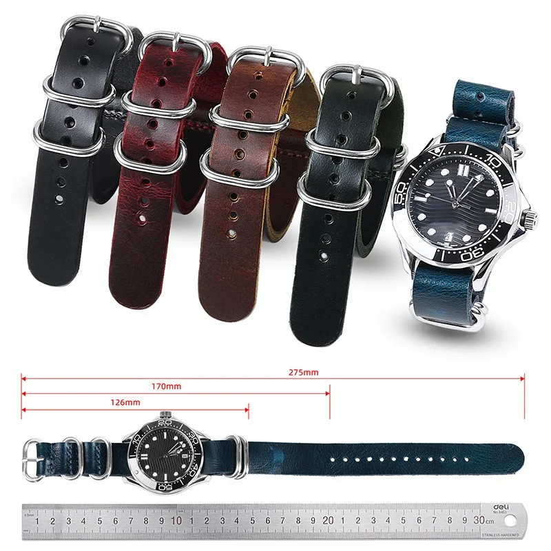 

Ремешок из натуральной кожи для Seiko, винтажный универсальный браслет для мужских и женских спортивных часов Omega 18 мм 20 мм 22 мм 24 мм